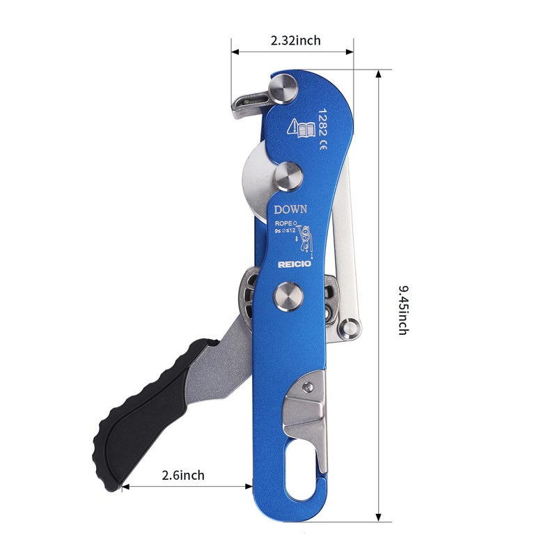REISIO Climbing Stop Descender for 9-12mm,Self-Braking Self Locking Belay Device Rescue Equipment Hand Controls with Mountain Climbing Cave Rappelling Aerial Work Rescue Activities (Black) - Image 2